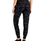 Calça de moletom feminina ID Ideology com estampa camuflada relaxada, preta, tamanho médio