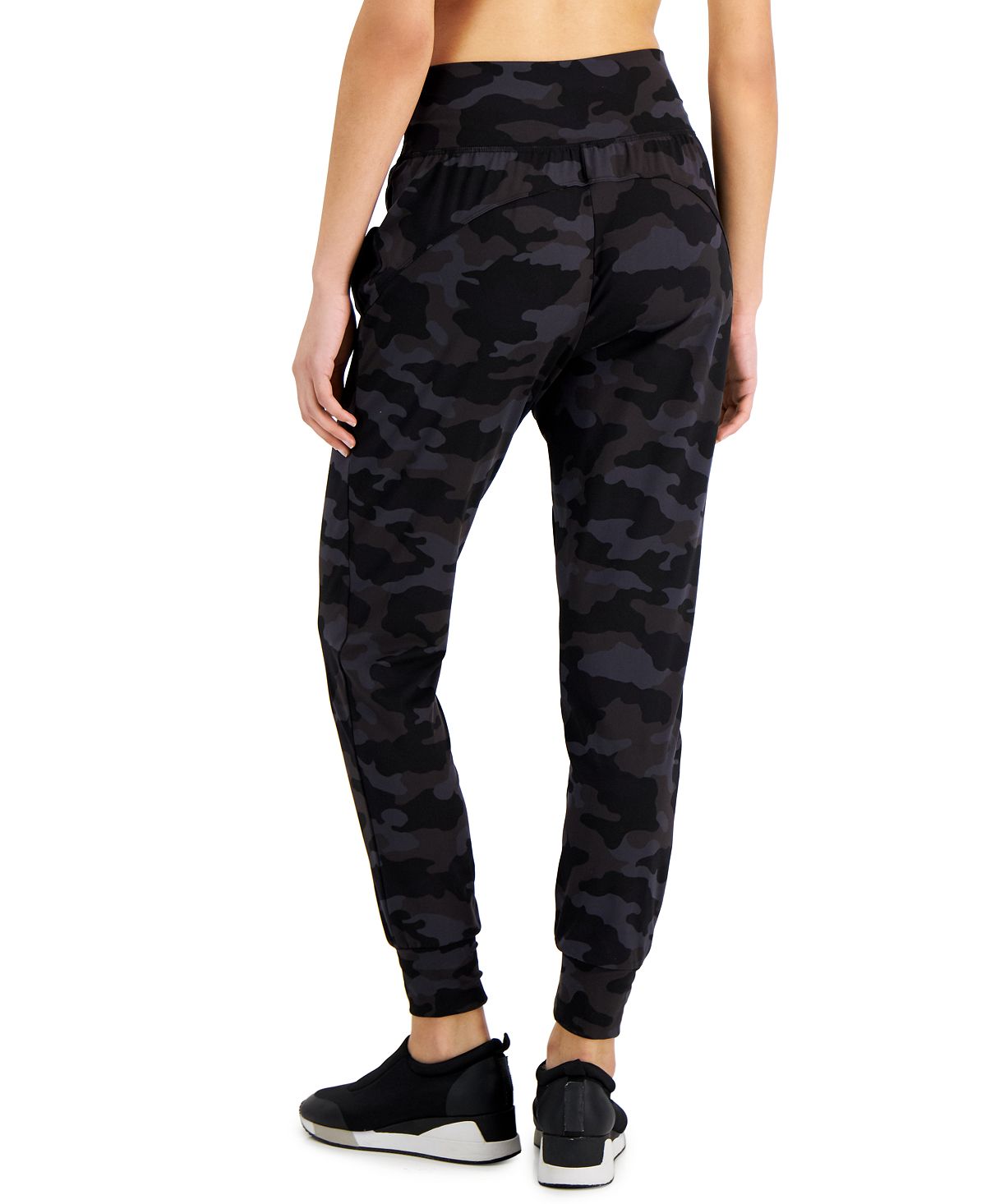 Calça de moletom feminina ID Ideology com estampa camuflada relaxada, preta, tamanho médio