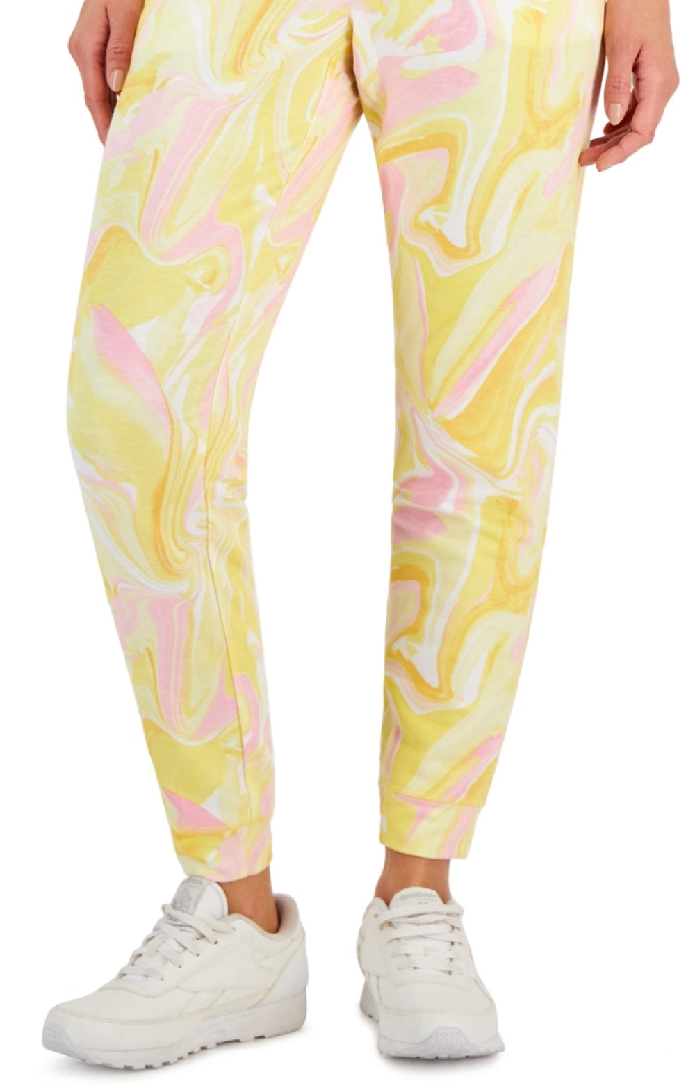 Calça jogger slim estampada Active Whirl feminina ID Ideology, amarela, tamanho extragrande