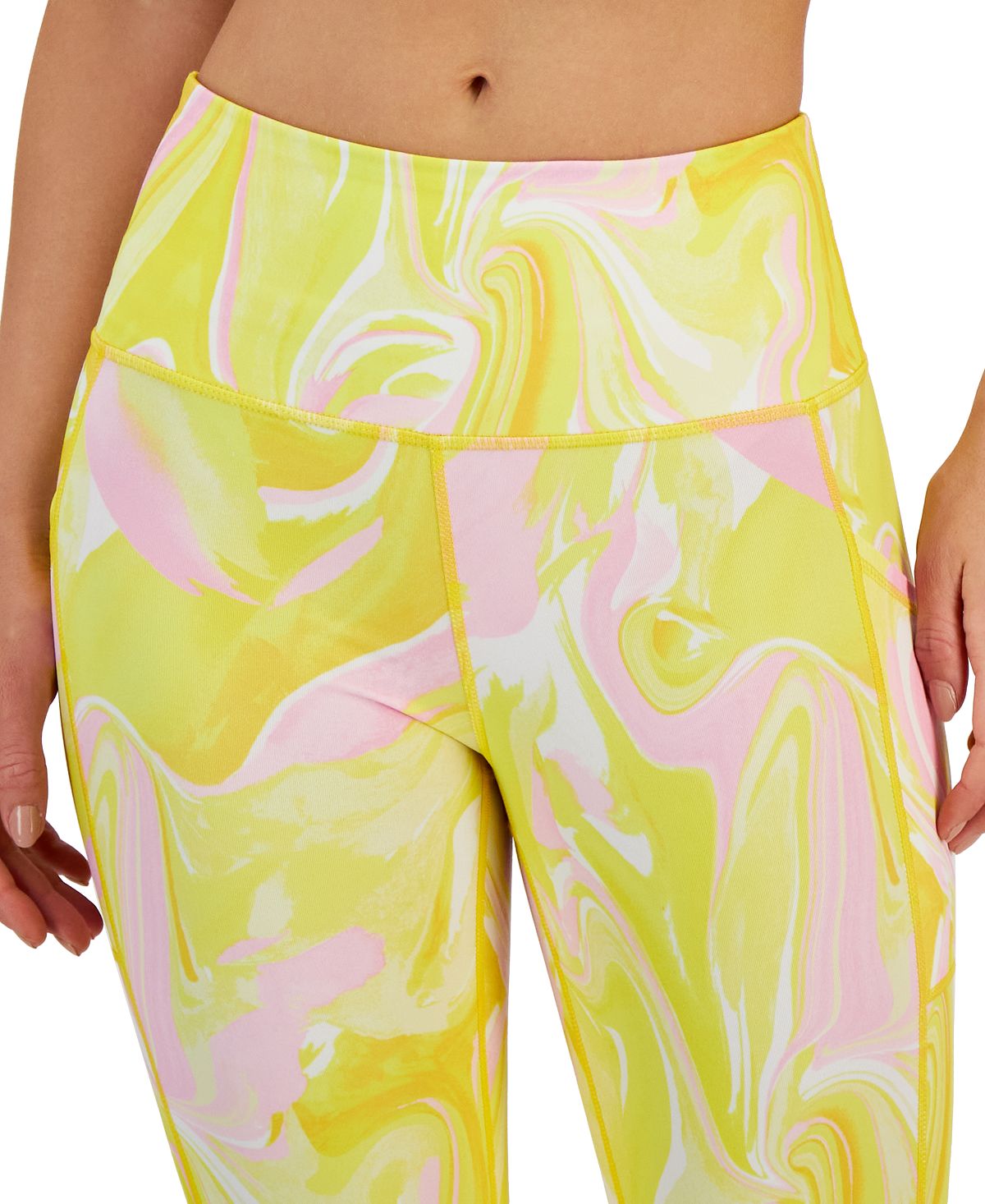 ID Ideology Leggings femininas de compressão com bolso lateral e corte curto, tamanho pequeno, amarelas