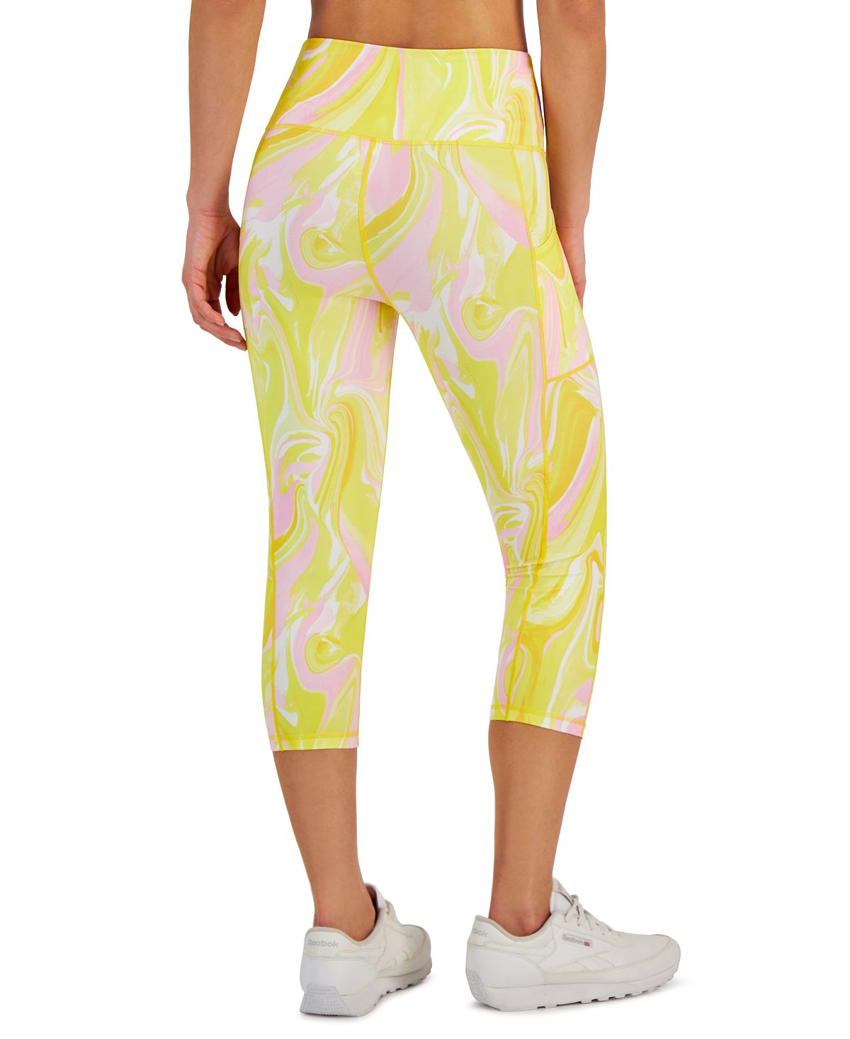 ID Ideology Leggings femininas de compressão com bolso lateral e corte curto, tamanho pequeno, amarelas
