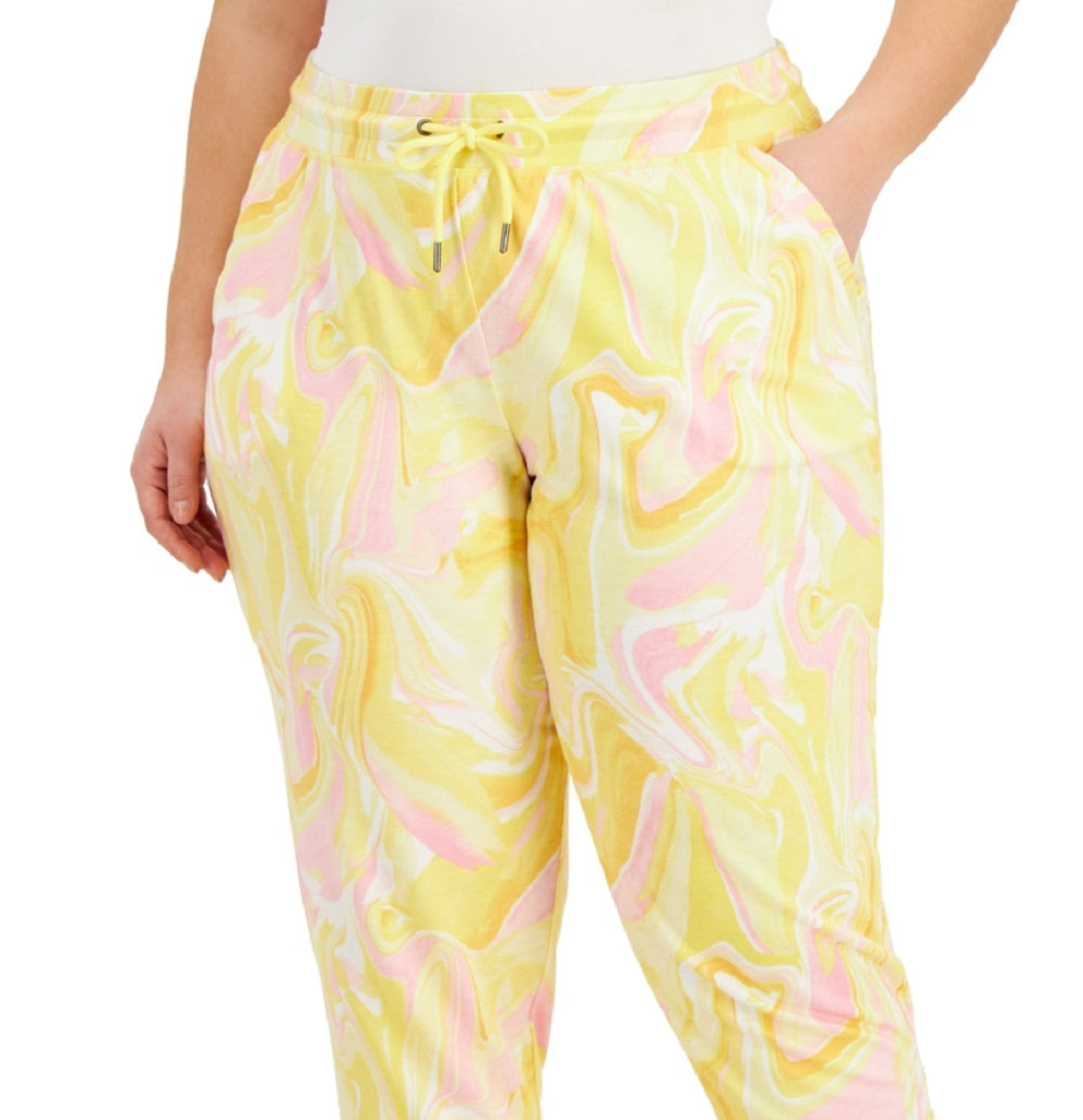 Calça de moletom feminina ID Ideology com estampa Whirl, amarela, tamanho 1X