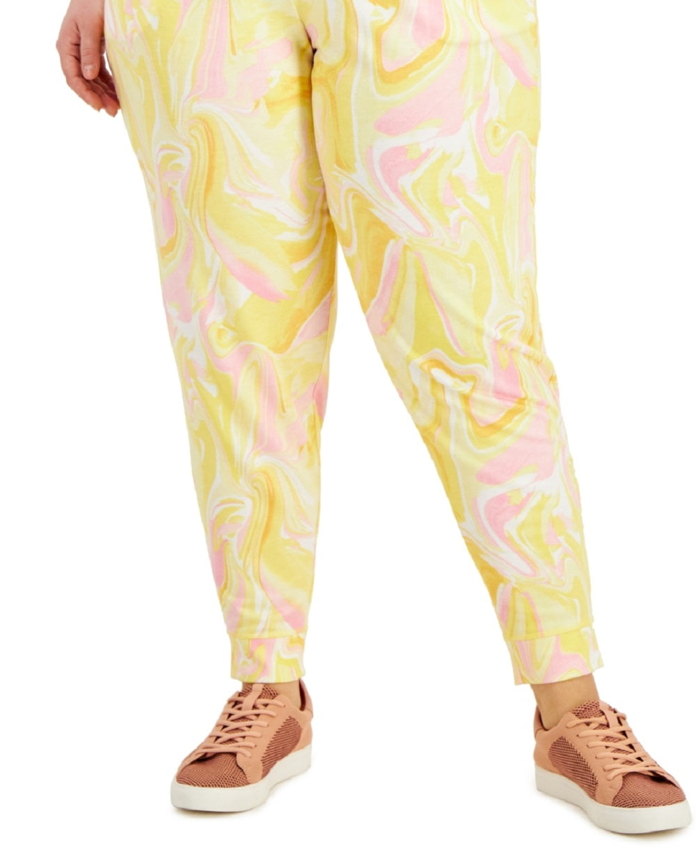 Calça de moletom feminina ID Ideology com estampa Whirl, amarela, tamanho 1X