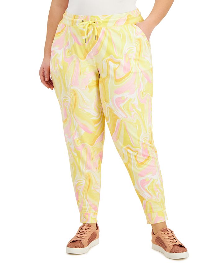 Calça de moletom feminina ID Ideology Whirl Print, amarela, tamanho 3X