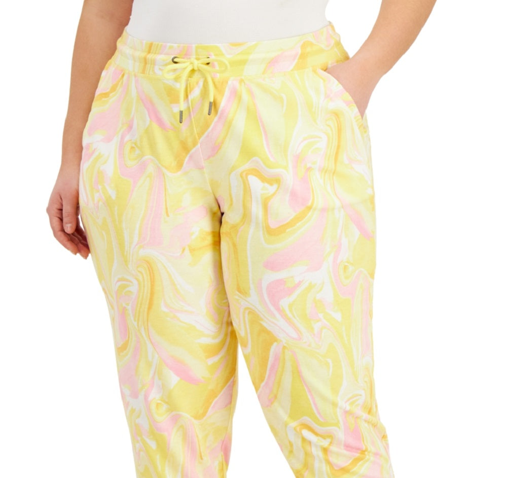 Calça de moletom feminina ID Ideology Whirl Print, amarela, tamanho 3X