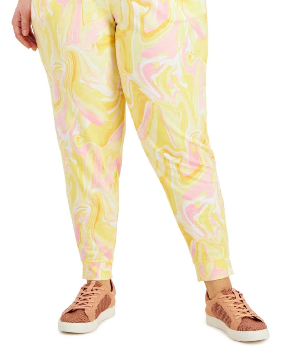 Calça de moletom feminina ID Ideology Whirl Print, amarela, tamanho 3X