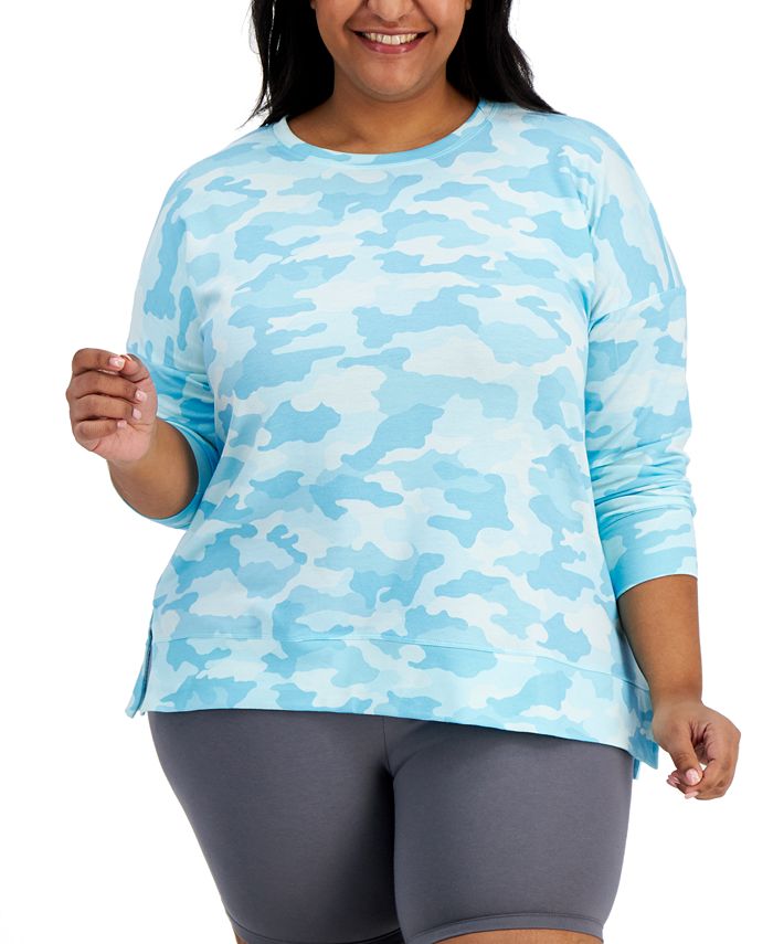 ID Ideology Moletom feminino com estampa camuflada azul tamanho 3X