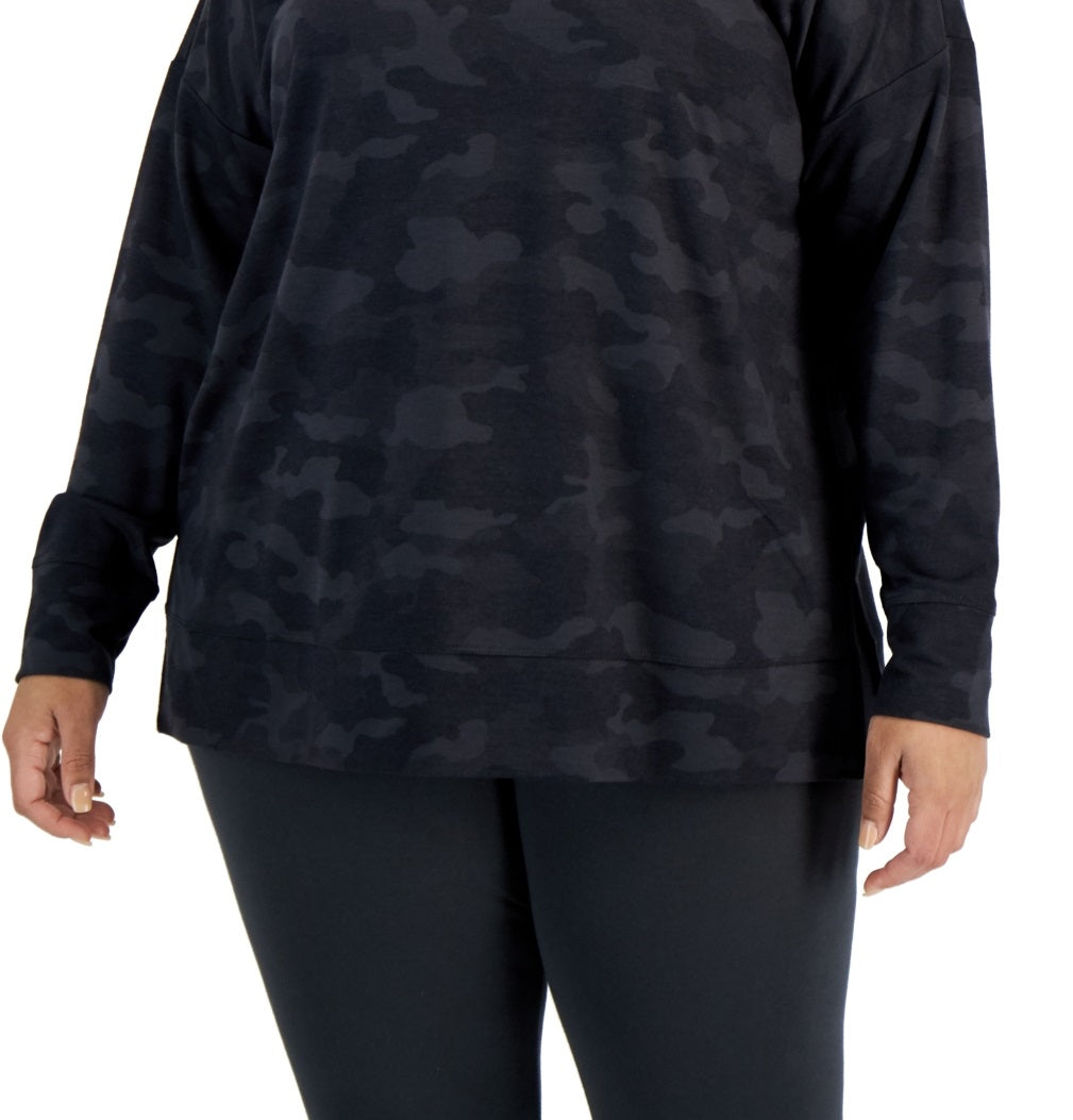 ID Ideology Moletom feminino com estampa camuflada, preto, tamanho 1X
