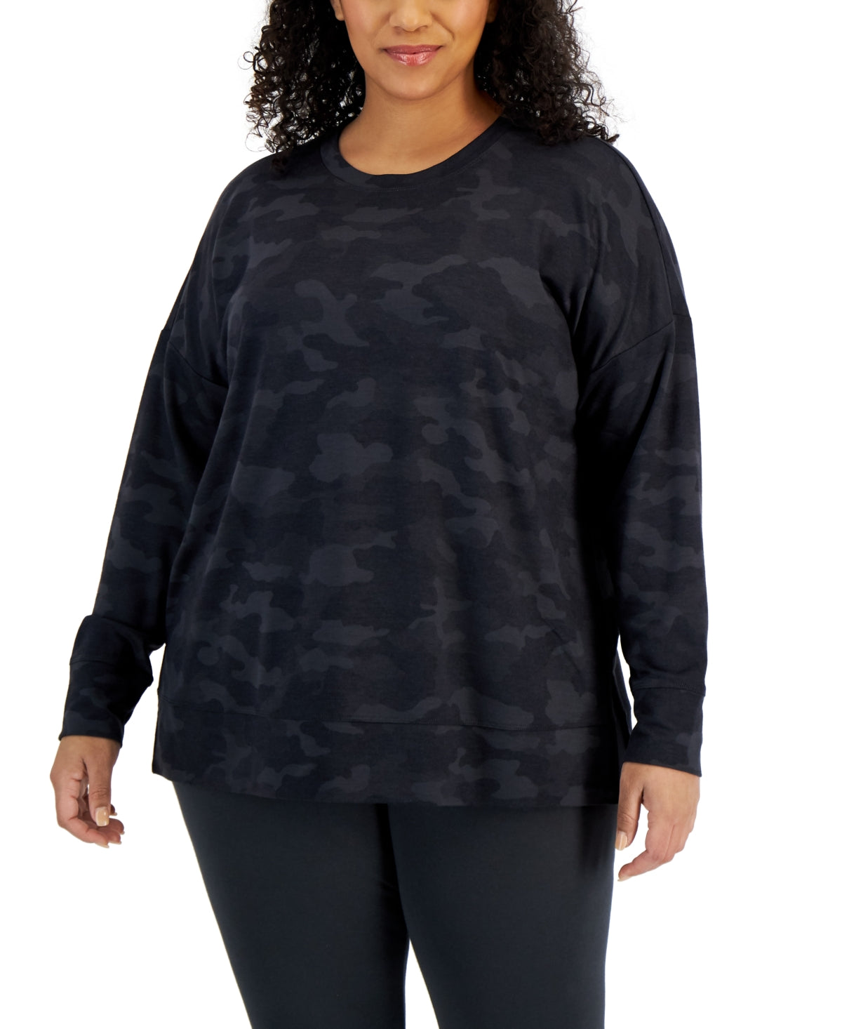 ID Ideology Moletom feminino com estampa camuflada, preto, tamanho 1X