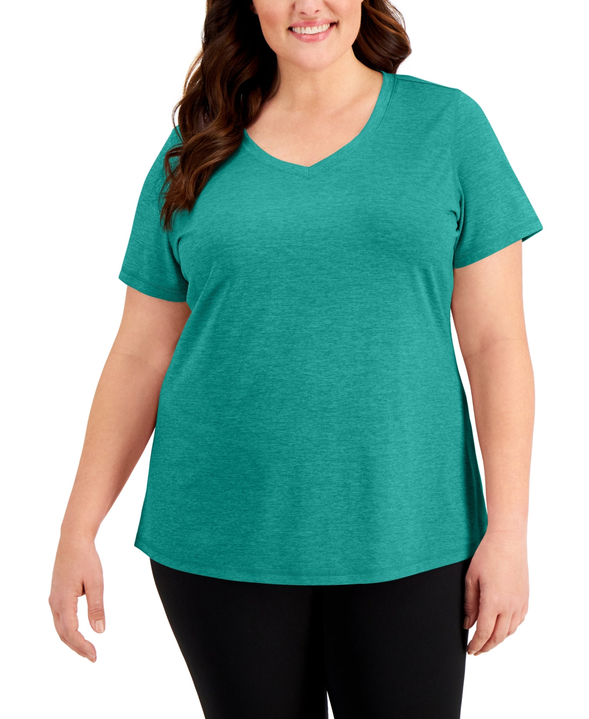 Camiseta feminina ID Ideology Rapidry com decote em V e performance, verde, tamanho 1X