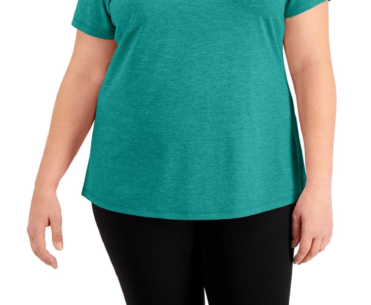 Camiseta feminina ID Ideology Rapidry com decote em V, verde, tamanho 3X