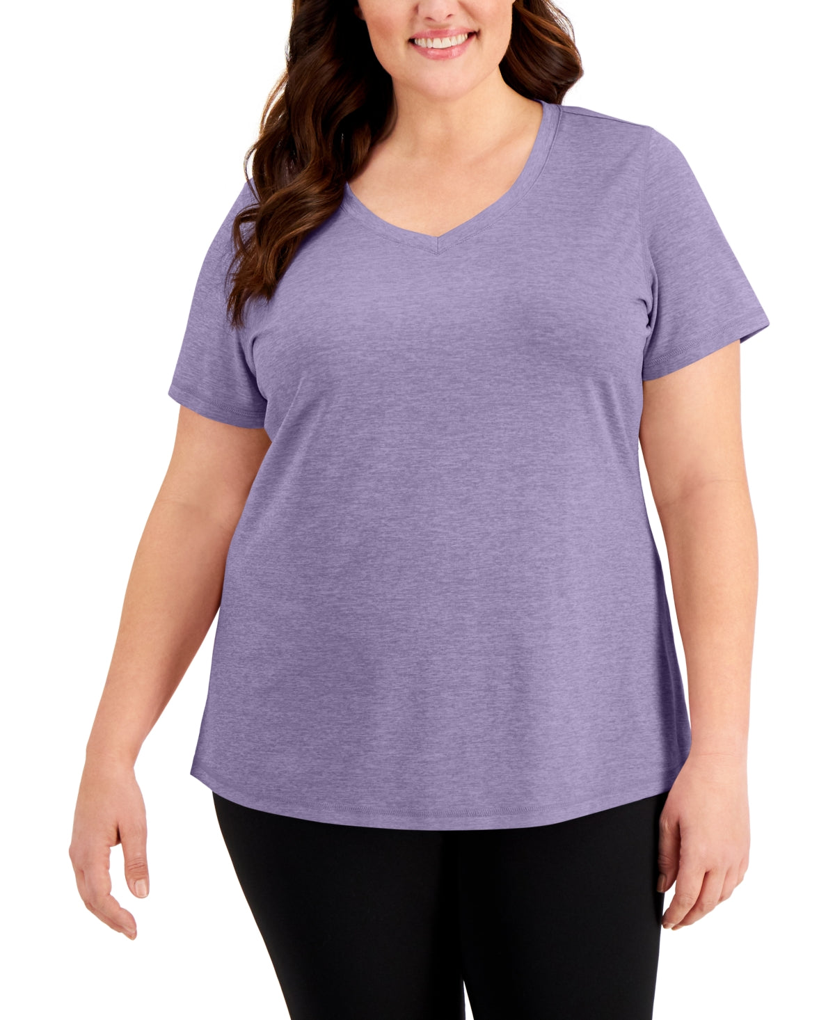 Camiseta feminina ID Ideology Rapidry com decote em V e manga curta, roxa, tamanho 2X