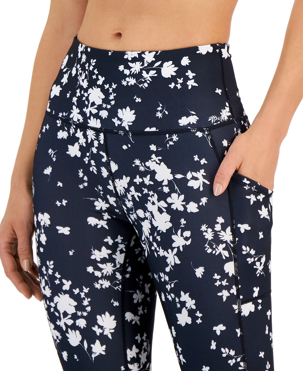 ID Ideology Leggings de compressão femininas com estampa floral e bolso lateral 7/8, cinza, tamanho pequeno