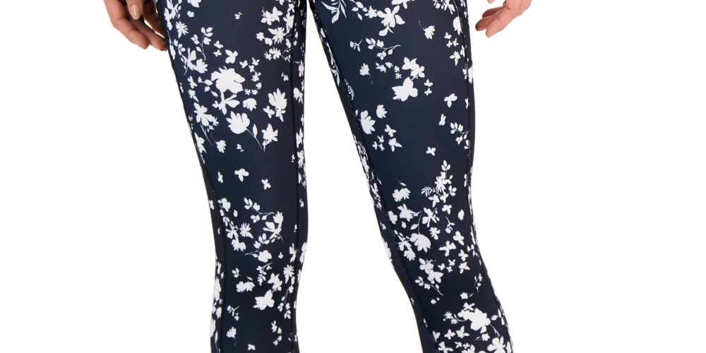 Leggings de compressão femininas ID Ideology com estampa floral e bolso lateral, azul, tamanho 7-8