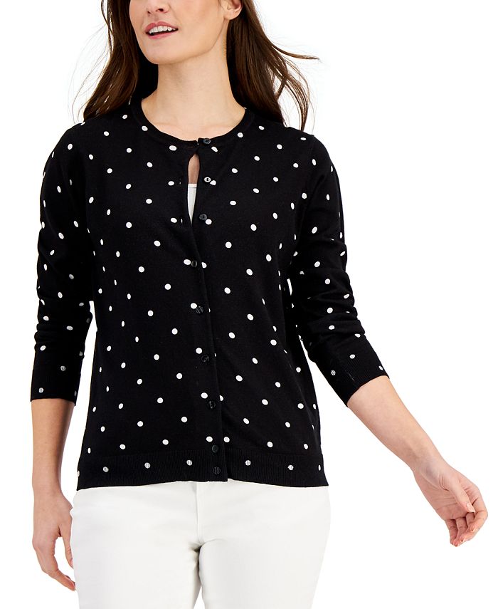 Karen Scott Cardigan Feminino Petite Simple Dot Preto Tamanho Petite P