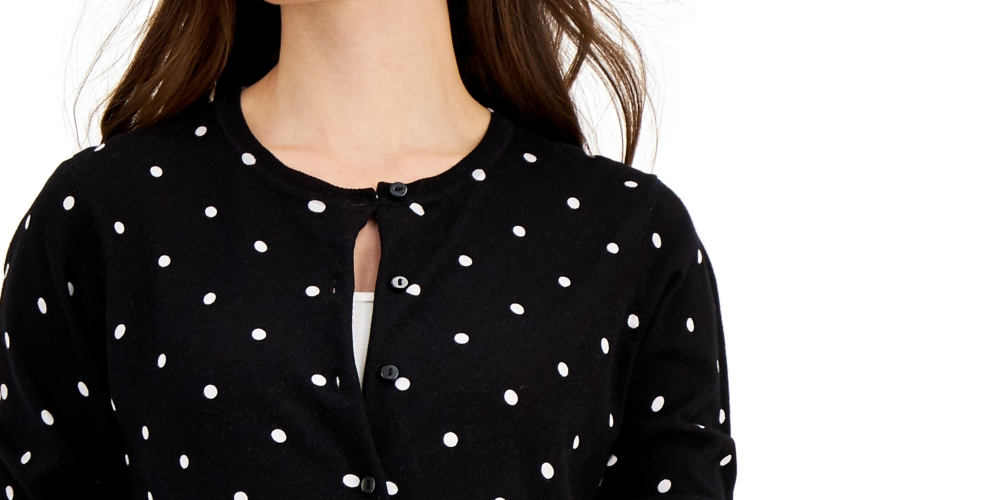 Karen Scott Cardigan Feminino Petite Simple Dot Preto Tamanho Petite P