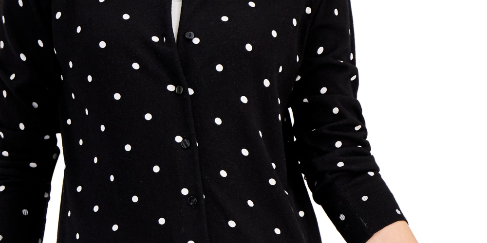 Karen Scott Cardigan Feminino Petite Simple Dot Preto Tamanho Petite P