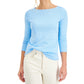 Charter Club Blusa feminina de algodão Pima com gola canoa, azul, tamanho médio