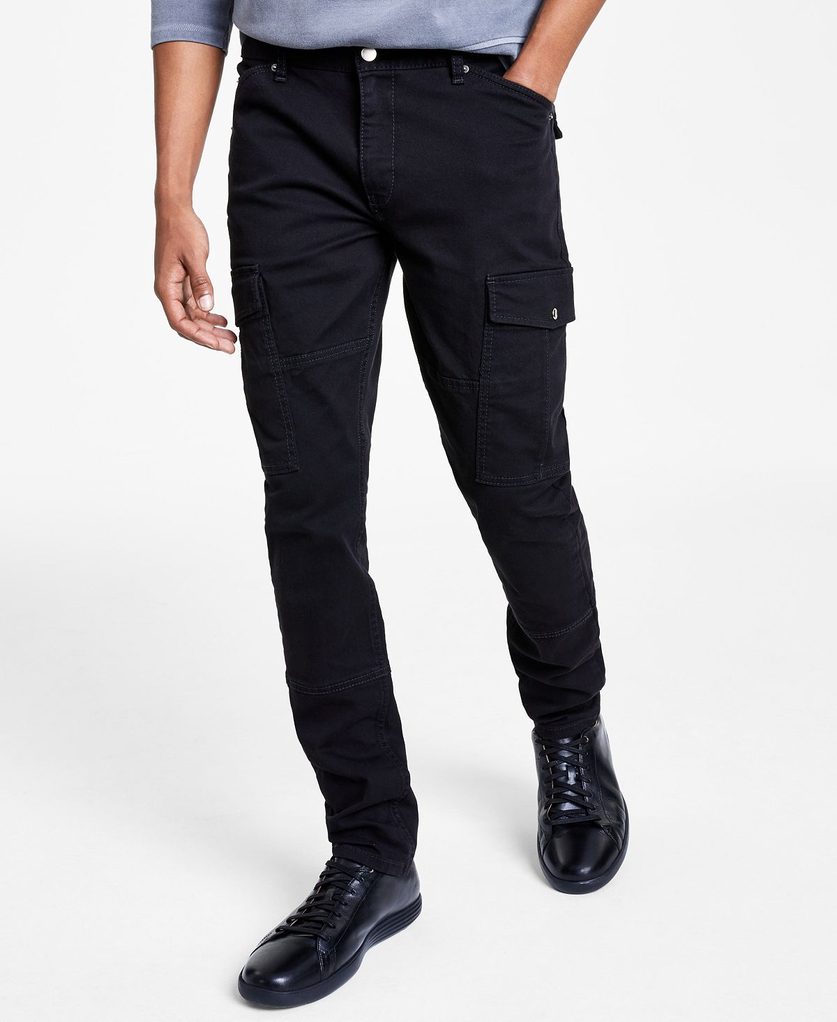 Calça jeans cargo skinny fit masculina da INC International Concepts, preta, tamanho 38