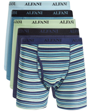 Cuecas boxer masculinas Alfani, pacote com 5, listradas e lisas, azul, tamanho grande