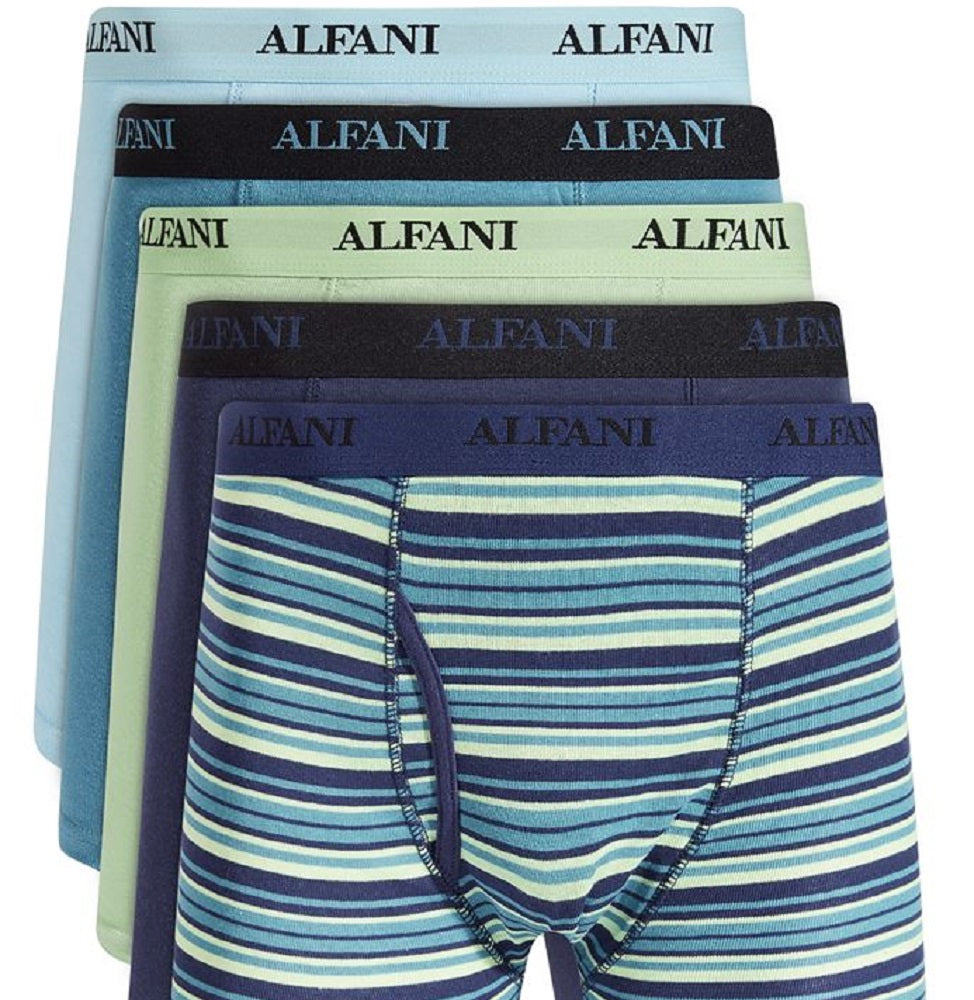 Cuecas boxer masculinas Alfani, pacote com 5, listradas e lisas, azul, tamanho grande