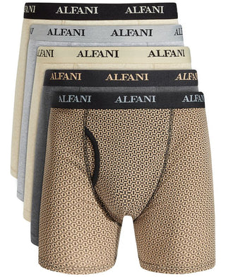 Cuecas boxer Alfani masculinas, pacote com 5 peças, azulejadas e lisas, tamanho pequeno, marrom