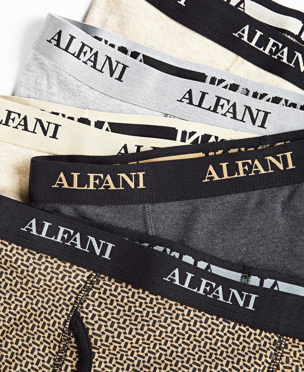 Cuecas boxer Alfani masculinas, pacote com 5 peças, azulejadas e lisas, tamanho pequeno, marrom