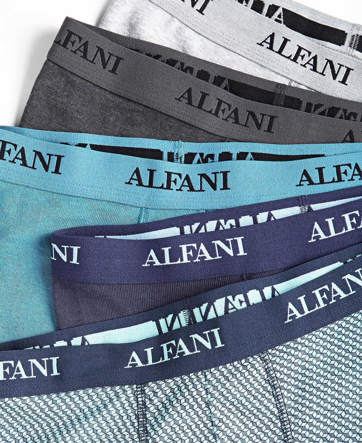 Calções de banho Alfani para homem, cor sólida e listrada, azul, tamanho pequeno, 5 unidades