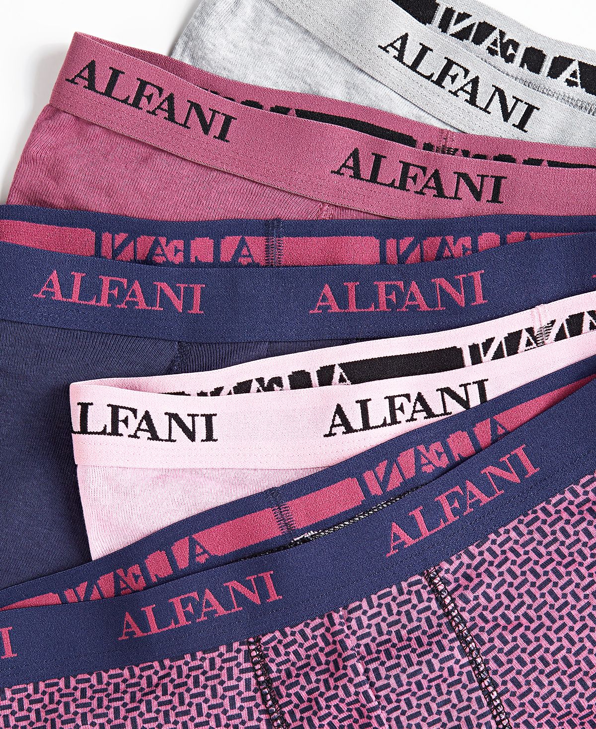 Alfani Masculino - Pacote com 5 Calções de Banho Sólidos e Geo-Estampados Roxo Tamanho Médio