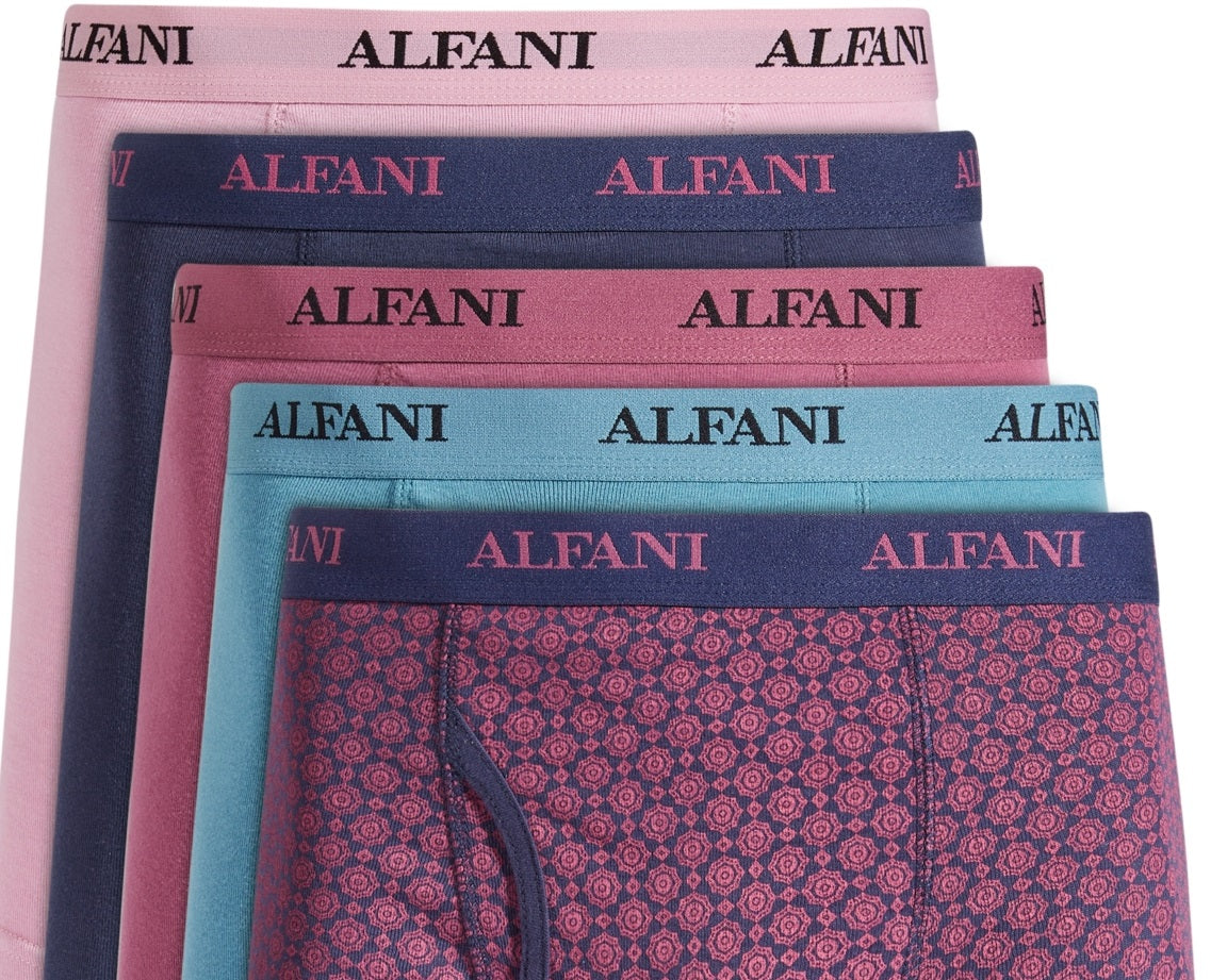 Cuecas boxer Alfani masculinas, pacote com 5, medalhões e cores sólidas, roxas, tamanho pequeno