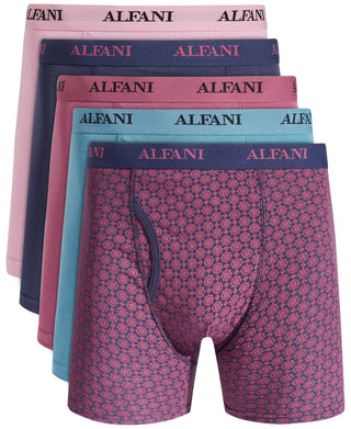 Cuecas boxer Alfani masculinas, pacote com 5, medalhões e cores sólidas, roxas, tamanho pequeno