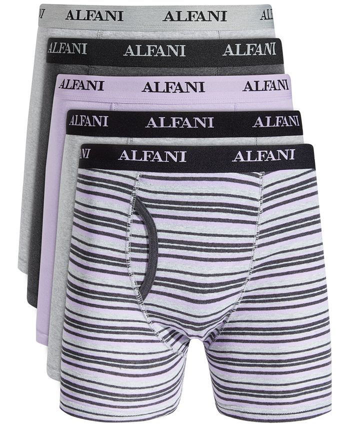 Cuecas boxer masculinas Alfani, pacote com 5, listradas e lisas, cinza, tamanho pequeno