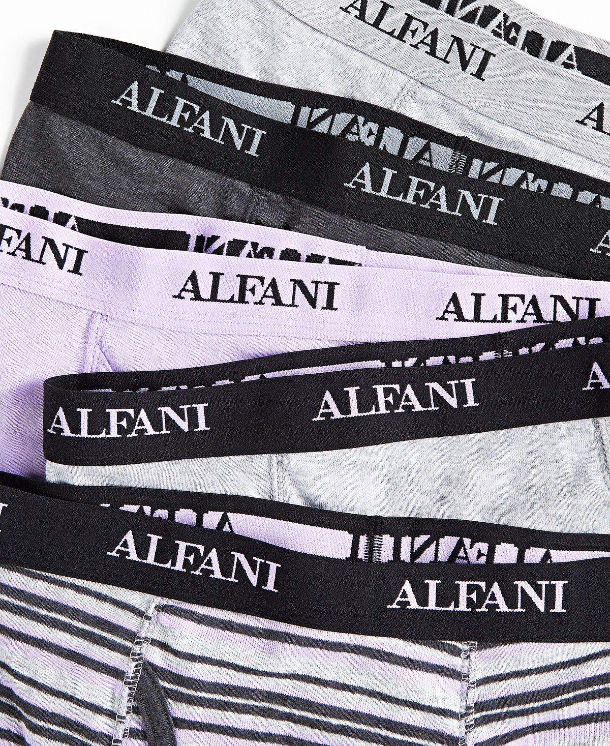 Cuecas boxer masculinas Alfani, pacote com 5, listradas e lisas, cinza, tamanho grande