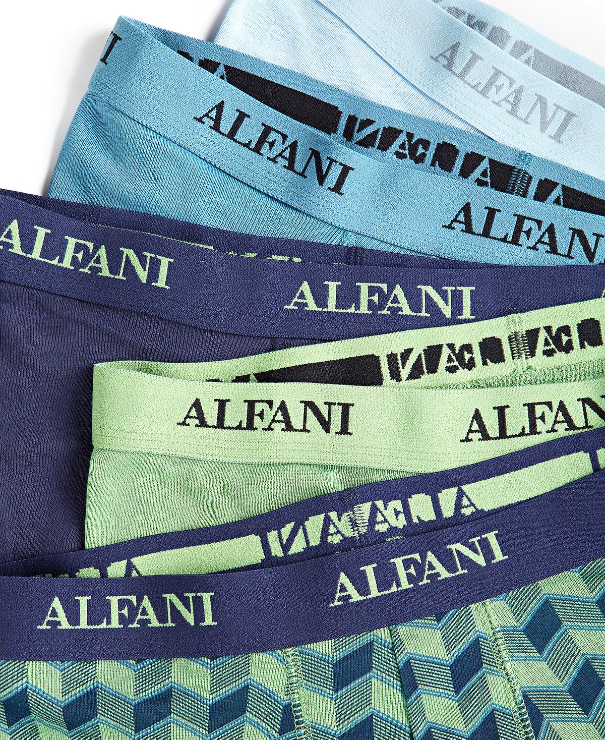 Alfani Masculino Pacote com 5 Cuecas Chevron e Sólidas Verde Tamanho Pequeno