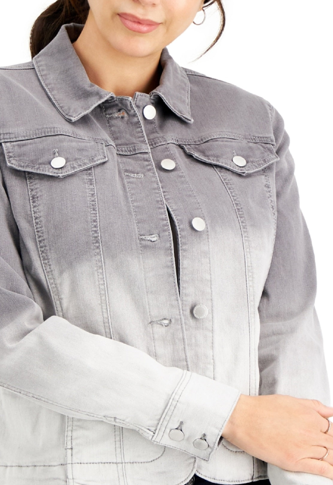 Jaqueta jeans feminina Charter Club Ombre cinza tamanho pequeno grande