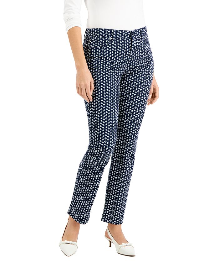 Calça jeans feminina Lexington Geo Print, perna reta, azul, tamanho 8, Charter Club