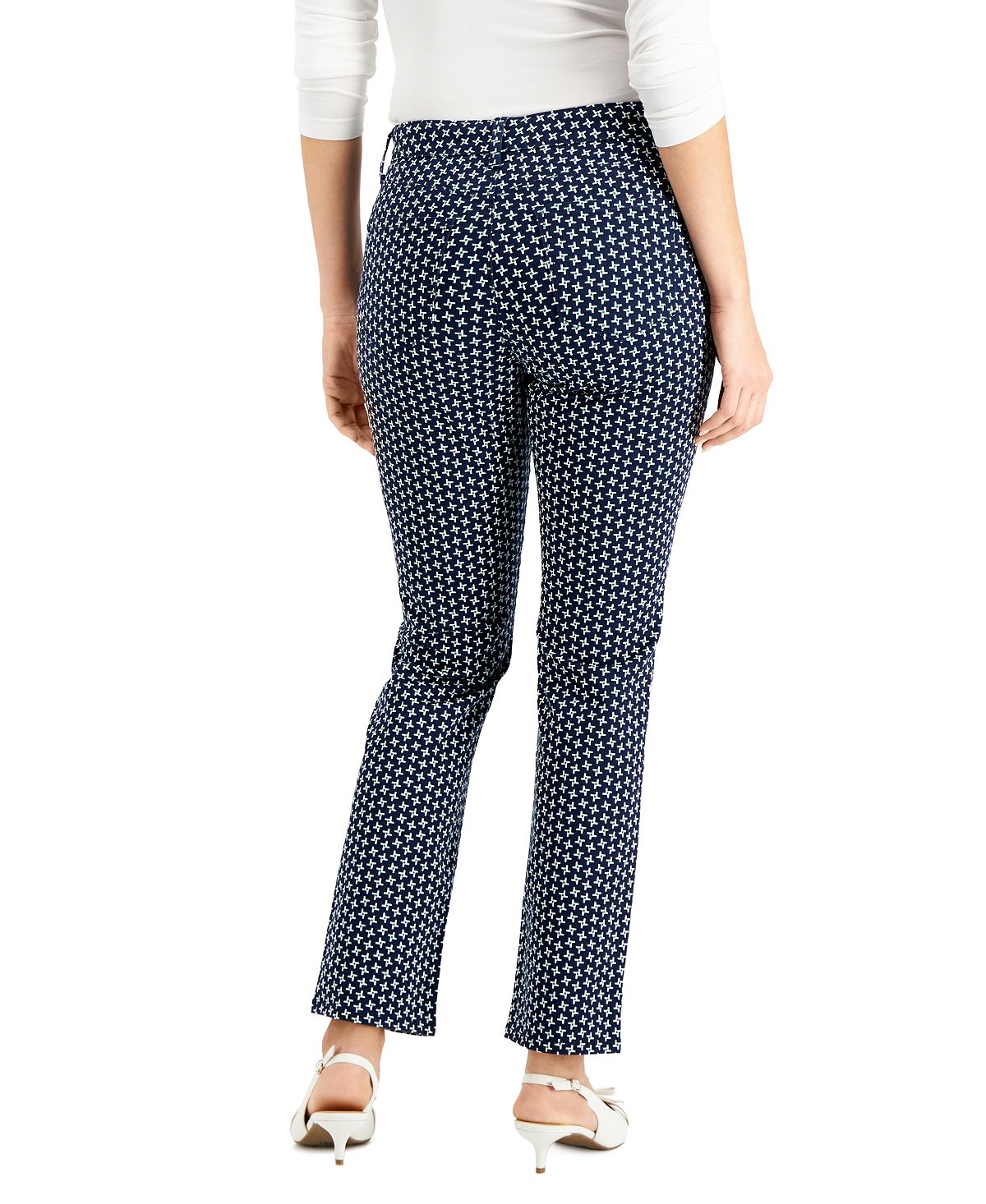Calça jeans feminina Lexington Geo Print, perna reta, azul, tamanho 8, Charter Club