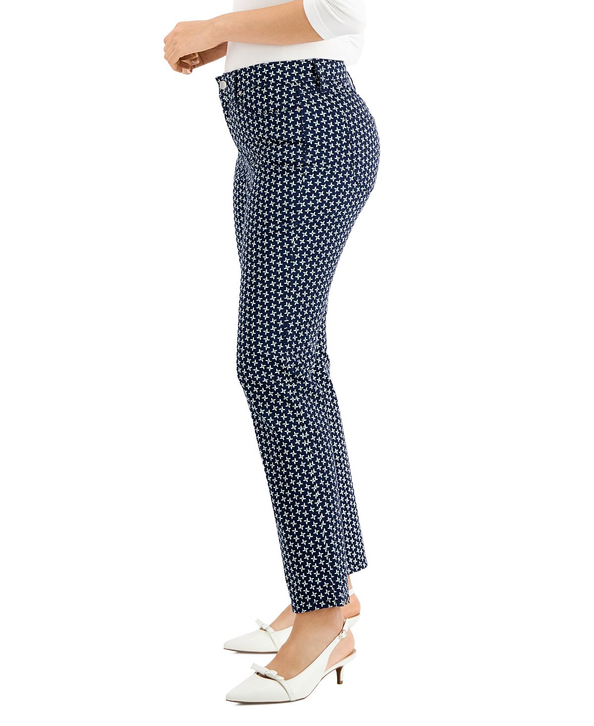 Calça jeans feminina Lexington Geo Print, perna reta, azul, tamanho 14, Charter Club