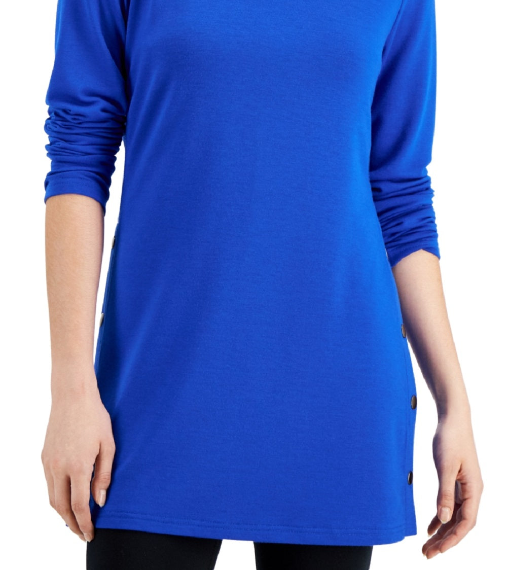 Túnica feminina ID Ideology com botões laterais, azul, tamanho pequeno