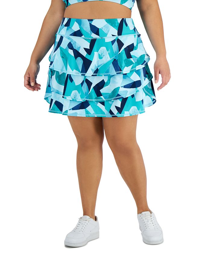 ID Ideology Saia-saia feminina estampada com babados, azul, tamanho 2X