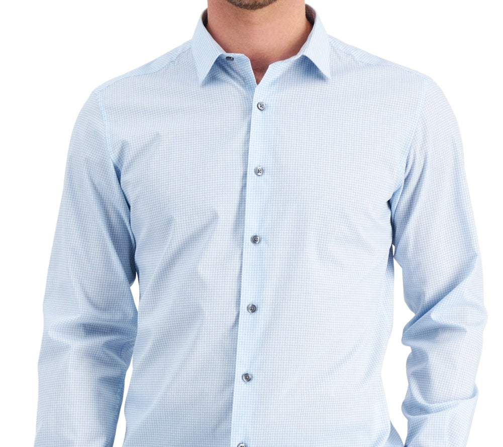 Camisa social pied-de-poule slim fit masculina Alfani azul