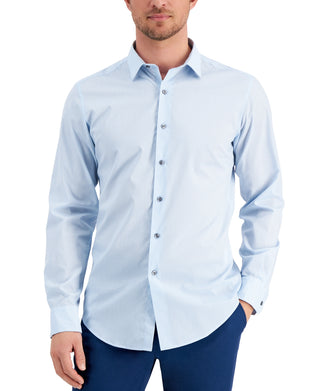 Camisa social pied-de-poule slim fit masculina Alfani azul