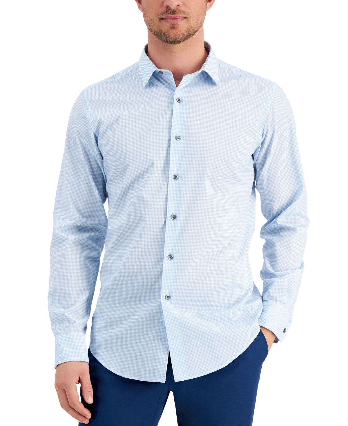 Camisa social pied-de-poule slim fit masculina Alfani azul