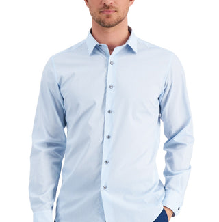 Camisa social pied-de-poule slim fit masculina Alfani azul