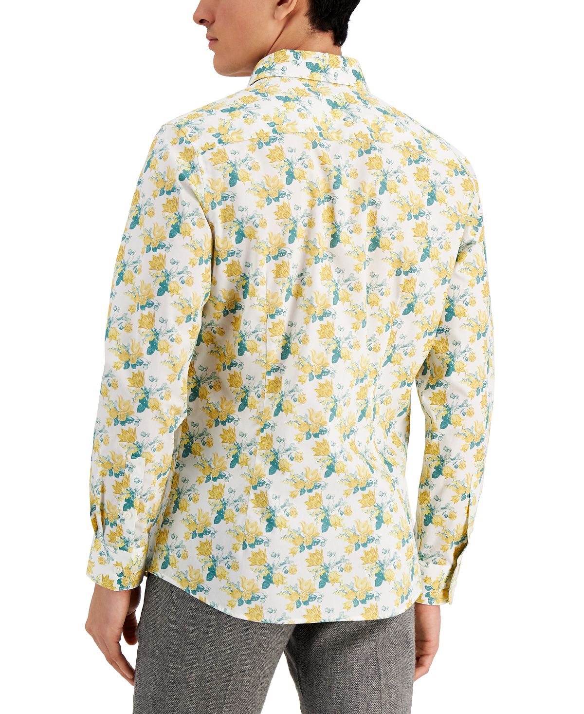 Camisa social masculina Bar III Slim Fit com estampa floral aquarela, amarela, tamanho grande