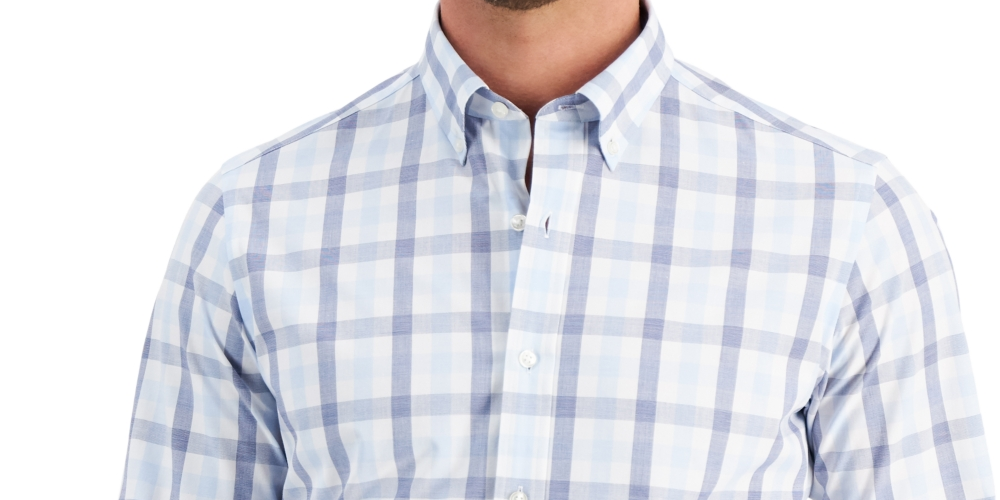 Camisa social masculina Club Room Slim Fit com elasticidade em 4 direções, azul, tamanho pequeno