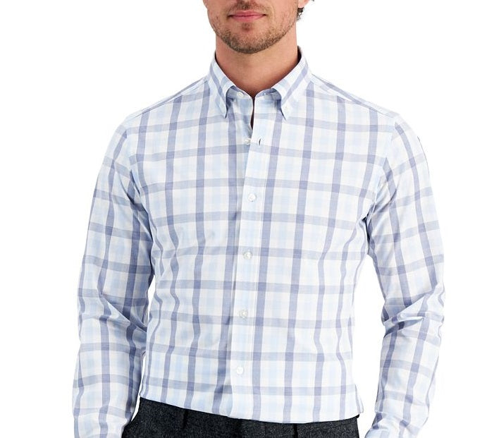 Camisa social masculina Club Room Slim Fit com elasticidade em 4 direções, azul, tamanho grande