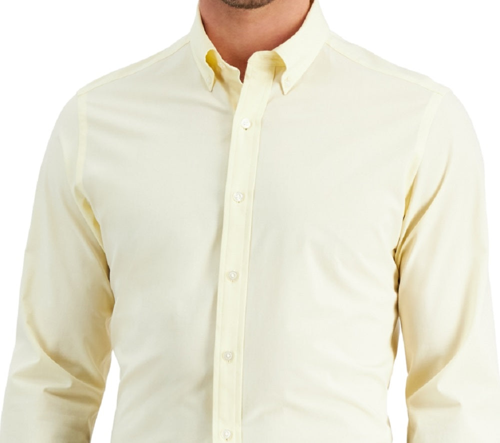 Camisa social masculina Club Room Slim Fit com elasticidade em 4 direções, amarela, tamanho pequeno