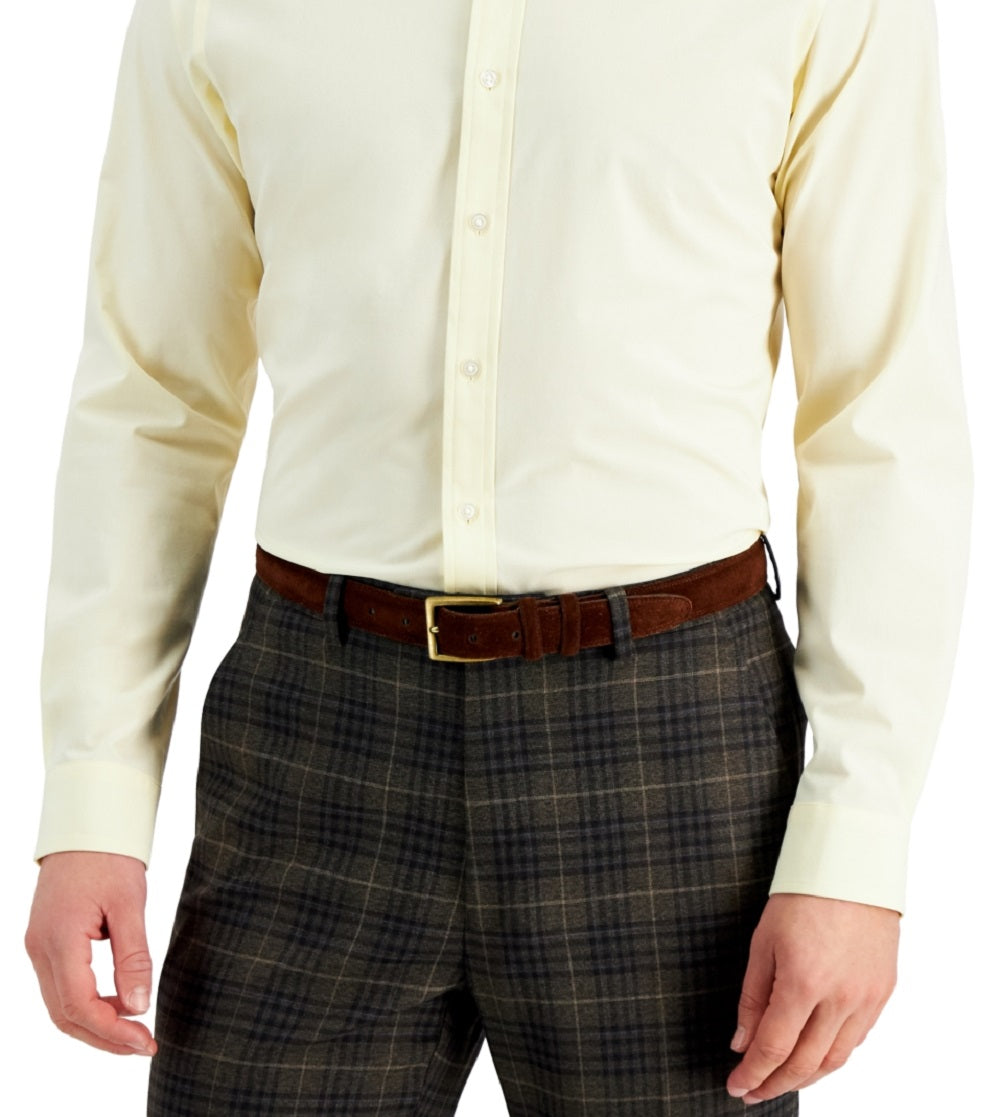Camisa social masculina Club Room Slim Fit com elasticidade em 4 direções, amarela, tamanho pequeno