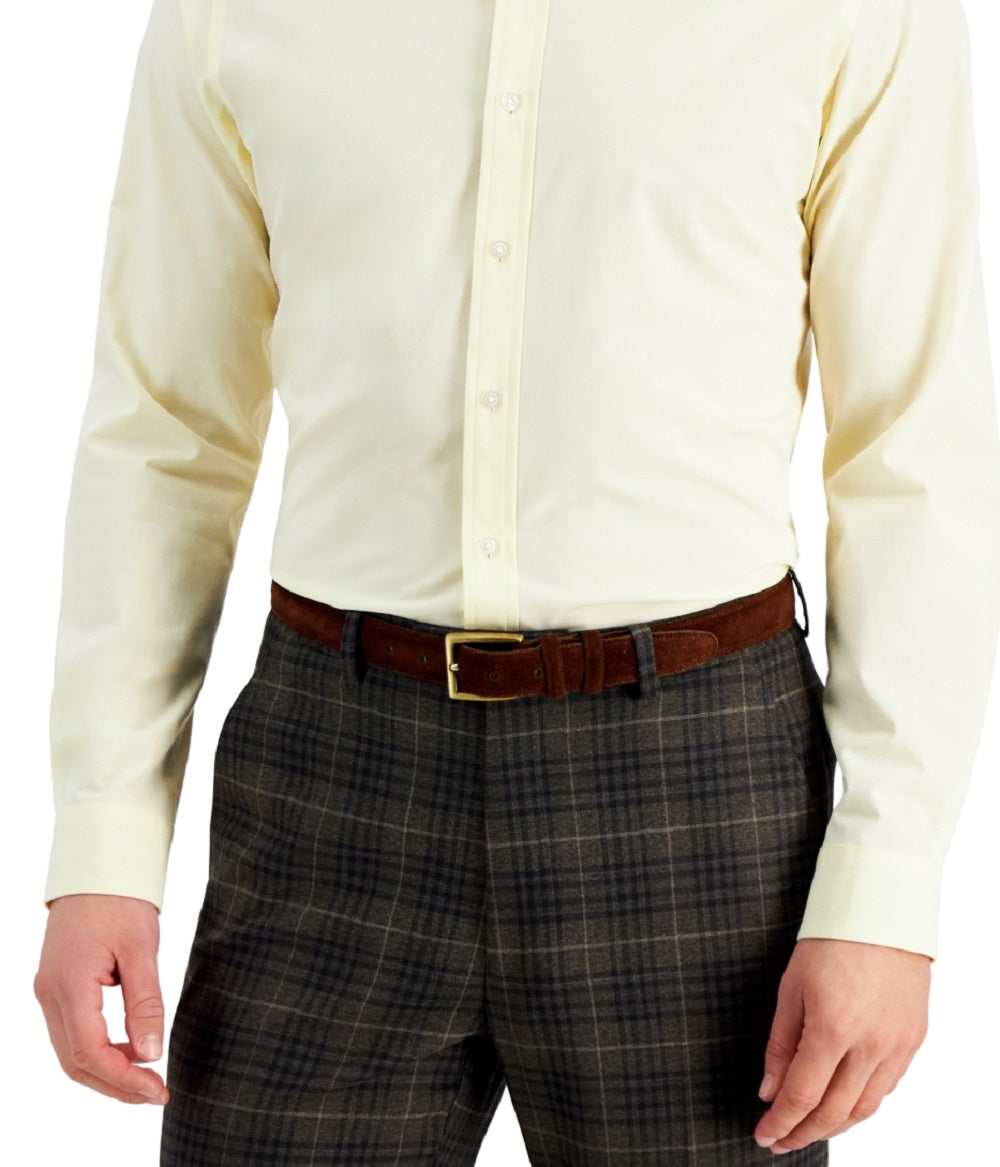 Camisa social masculina Club Room Slim Fit com elasticidade em 4 direções, amarela, tamanho XG